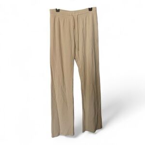 Manglense Tan Sweat Jogger Wide Leg Pants High-Waisted Lounge Trousers Size S